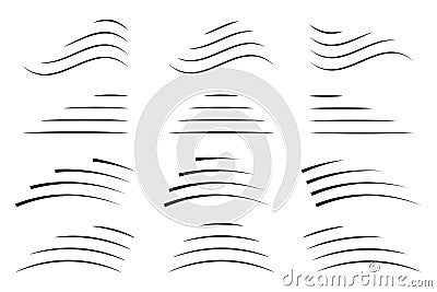 Curved lines set. Abstract line shapes. Smooth black strokes. Vector composition. Vector Illustration