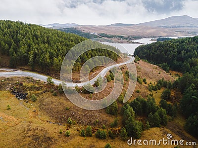 Curved mountain road and Ribnicko Lake in mount Zlatibor, Serbia Stock Photo