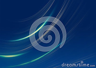 Curved neon strips of brush strokes on blue background Stock Photo