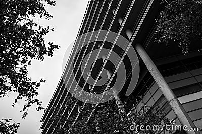 Black and white curved office building Stock Photo