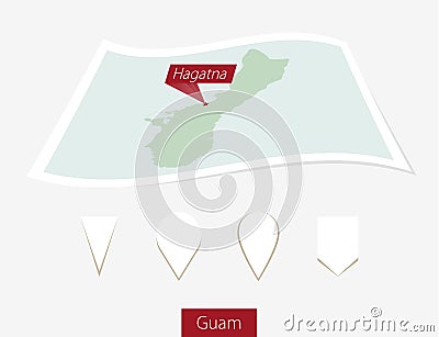Curved paper map of Guam with capital Hagatna on Gray Background Vector Illustration