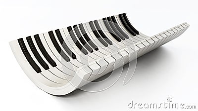 Curved piano keys isolated on white background. 3D illustration Cartoon Illustration