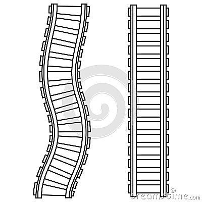 Curved railway, rails. Vector isolated illustration black outline coloring Vector Illustration