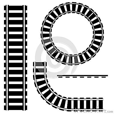 Curved railway, rails. Vector isolated illustration stencil Vector Illustration