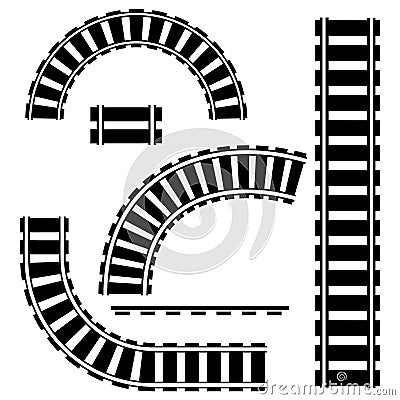 Curved railway, rails. Vector isolated illustration stencil Vector Illustration