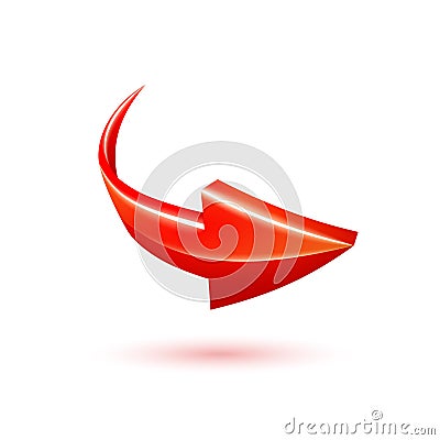 Curved red 3d vector arrow Vector Illustration