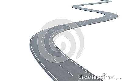 Curved road isolated on white background. 3d illustration Cartoon Illustration