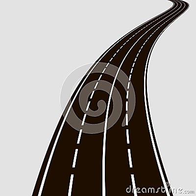 Curved road with white lines. Vector Illustration