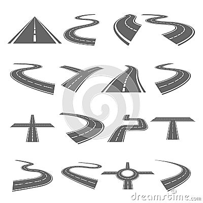 Curved roads vector set Vector Illustration