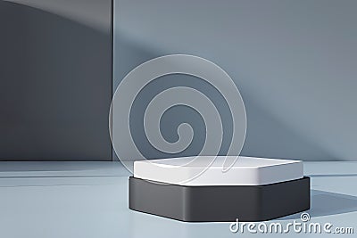 Curved shape, square shape, podium display, light and shadow, pastel color and gray theme, minimal style - 3d rendering Stock Photo