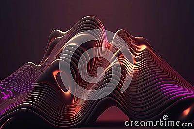 Curved and sinuous waves with three-dimensional shape in form of 3d render neon background Stock Photo