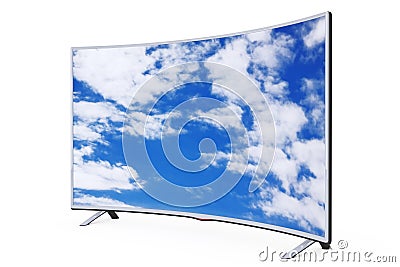 Curved Smart LCD Plasma TV or Monitor with Sky View. 3d Rendering Stock Photo