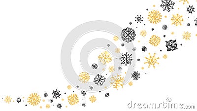Curved snowflakes ornament. Decorative winter snowflake wave, snow stars glitter trail, snowflake burst stream vector Vector Illustration