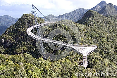 Curved Suspension Bridge Stock Photo