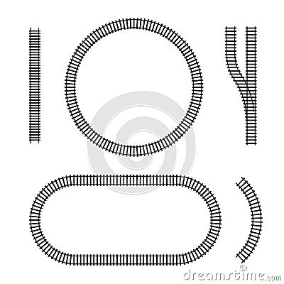 Curved vector railroad isolated. Design elements of the railway tracks Vector Illustration