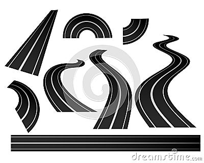 Curved winding road direction set Vector Illustration