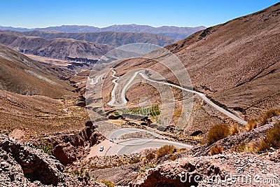 Curves of ruta 52 from Purmamarca to Salinas Grandes Stock Photo