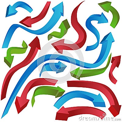 Curving 3D Arrows Vector Illustration