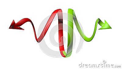 curving green and red arrows with a 3D appearance Stock Photo