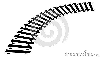 Curving train track, rail track silhouette isolated Vector Illustration
