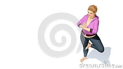 Curvy caucasian woman in yoga pose top view Cartoon Illustration