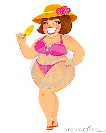 Curvy girl in bikini Vector Illustration