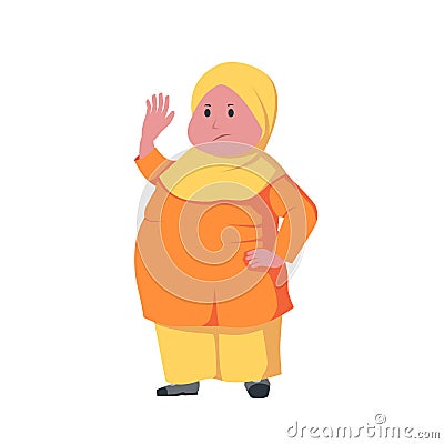 curvy moslem woman obese weight scale obesity overweight big plus size illustration character Vector Illustration