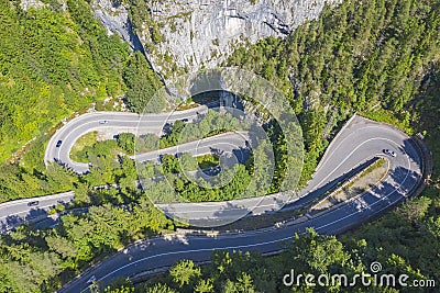 Curvy mountain road from above Stock Photo