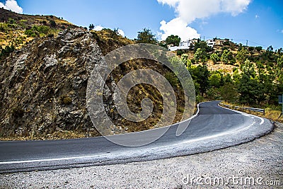 Curvy mountain road in Mediterranean mountains, Stock Photo