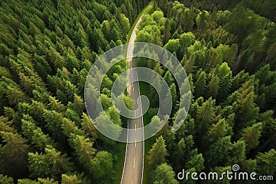 Curvy road in summer pine forest, travel, destination scenics Cartoon Illustration