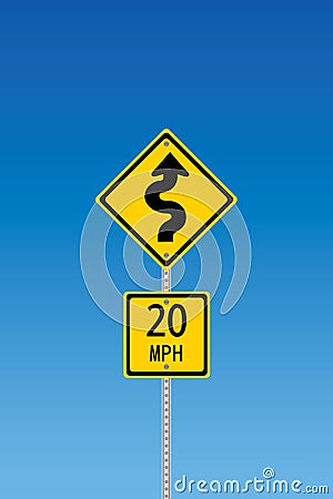 Curvy road warning sign Vector Illustration