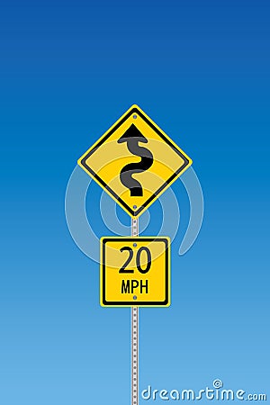 Curvy road warning sign Vector Illustration