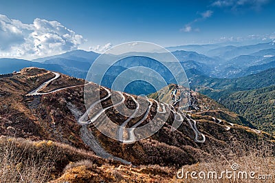 Curvy roads , Silk trading route between China and India Stock Photo