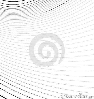 Curvy, waving lines abstract geometry element. Monochrome distorted stripes, random lines pattern Vector Illustration