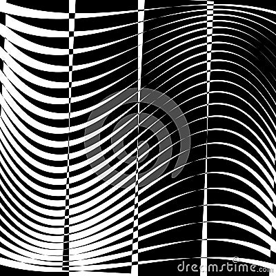 Curvy, waving lines abstract geometry element. Monochrome distorted stripes, random lines pattern Vector Illustration