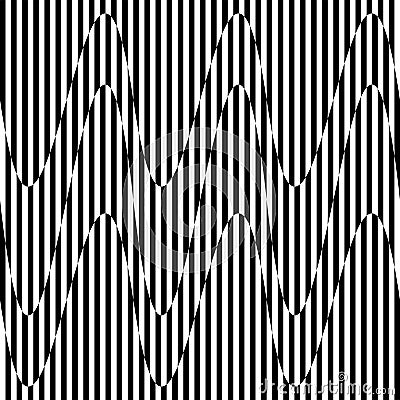 Curvy, waving lines abstract geometry element. Monochrome distorted stripes, random lines pattern Vector Illustration