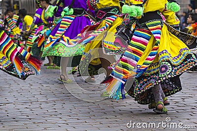 CUSCO - PERU - JUNE 06, 2016 : Peruvian dancers at the parade in Editorial Stock Photo