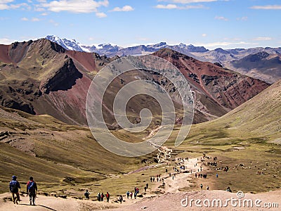 Landscape of the road to the rainbow mountain, located 5000 meters above sea level in Cusco, Peru. Stock Photo