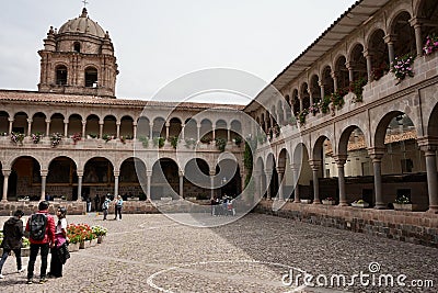 Stone arches surrounding the central courtyard of The Qorikancha or Coricancha, an ancient Inca Temple. Editorial Stock Photo