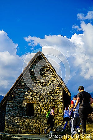 Panorama of the Machu Picchu or Machu Pikchu panoramic view in Peru. Machu Picchu is a Inca site located in the Cusco Region in Pe Editorial Stock Photo