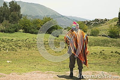 Cusco, PerÃº; December 20, 2018, native man, Peruvian elder, in ritual to coca Editorial Stock Photo