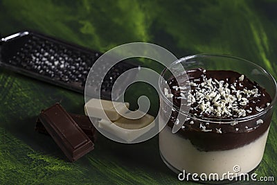 Custard or Spanish milk cream with dark and white chocolate, vanilla, milk, eggs and cinnamon Stock Photo