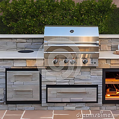 2 A custom-built outdoor kitchen with a pizza oven, grill, and sink for the ultimate outdoor cooking experience4, Generative AI Stock Photo