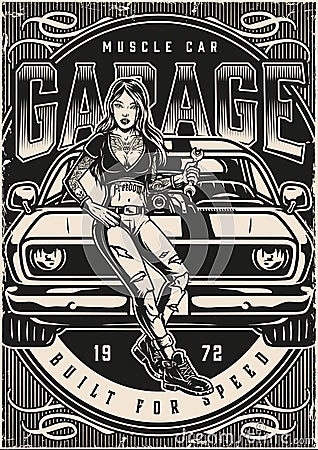 Custom cars garage vintage poster Vector Illustration