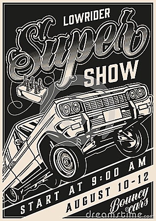 Custom cars motor show vintage poster Vector Illustration