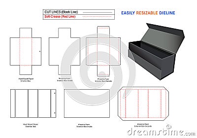 Custom collapsible rigid box, foldable rigid box dieline template Vector Illustration