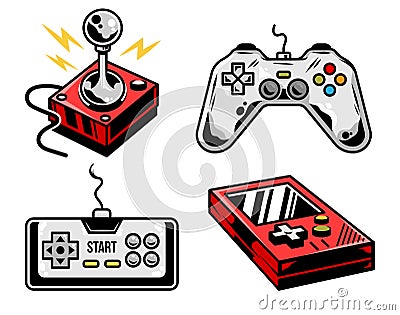 Set collection of retro vintage modern video game controller Vector Illustration