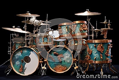 custom drum set with various drum sizes and shapes Stock Photo
