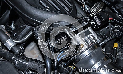 Custom Engine Black and Chrome Setup Two Stock Photo