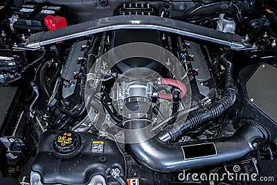 Custom Engine Black and Chrome Setup Stock Photo